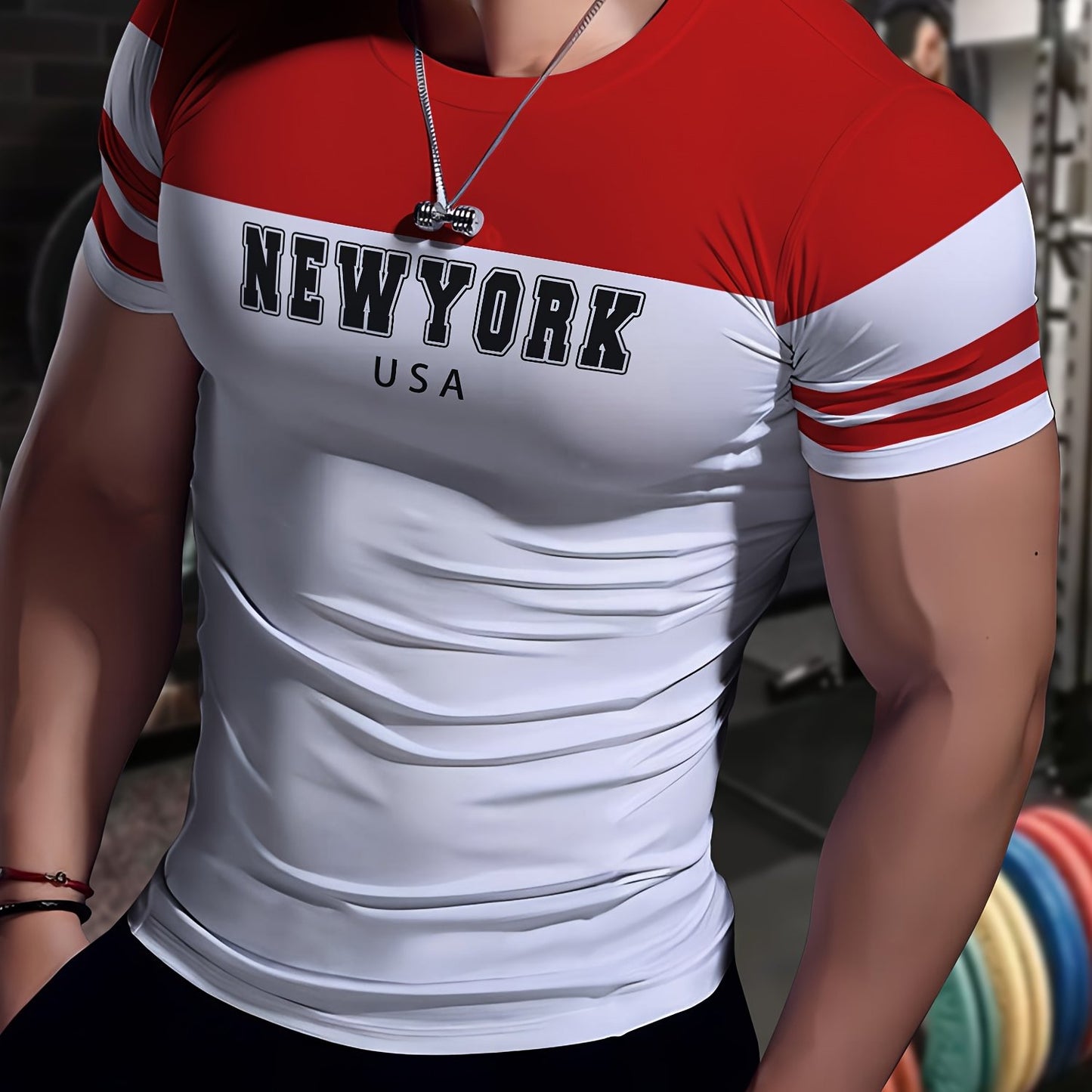 Men's New York USA Graphic T-Shirt - Stretchy, Breathable Polyester-Spandex Blend, Casual Sporty Short Sleeve Tee for Fitness, Running, Yoga, Gym Workouts, Gym Shirts