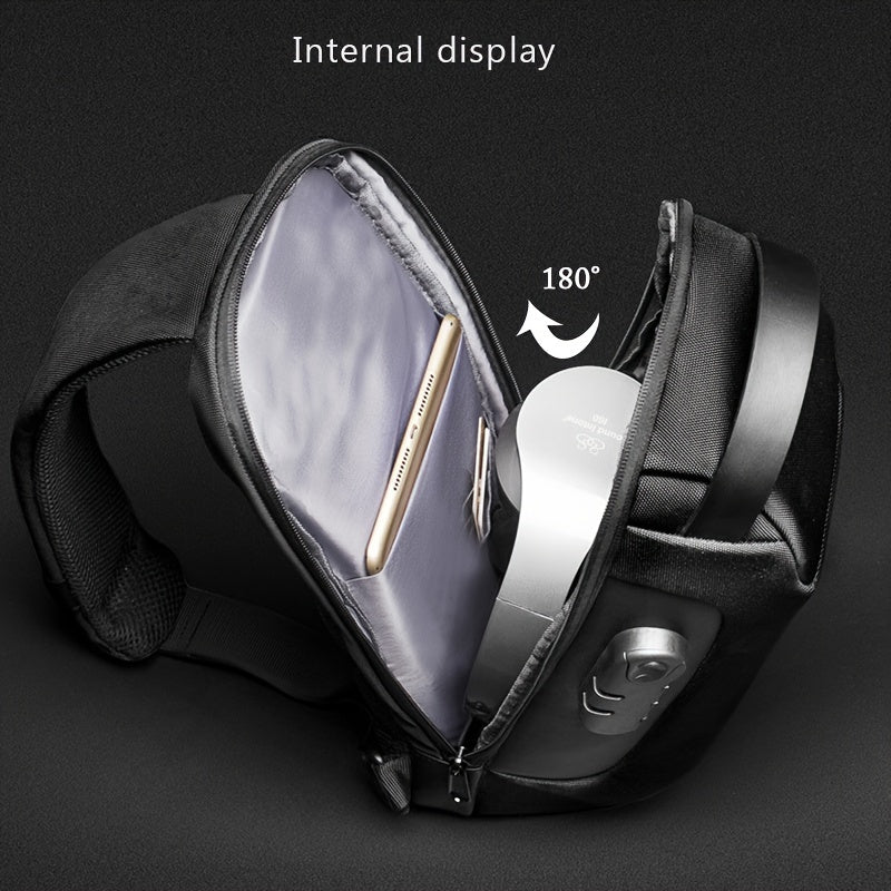 Men's Lightweight Crossbody Backpack with USB Charging Port Password Lock, Adjustable Anti-Theft Shoulder Bag for Travel, Commuting, Daily Use - Durable Polyester Casual Daypack, Secure Travel Bag Minimalist Backpack Sl