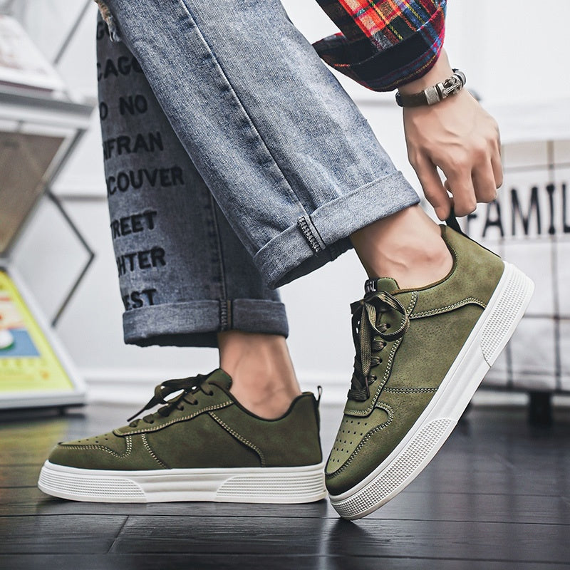 1 Pair MAINALUN Men'S Skateboarding Sneakers - Low-Top Lace-Up Casual Shoes with Thick PVC Sole, Breathable Fabric Lining Durable Synthetic Upper for Daily Wear, Outdoor, Travel, Parties - Green/Black/Khaki, Skateboarding S