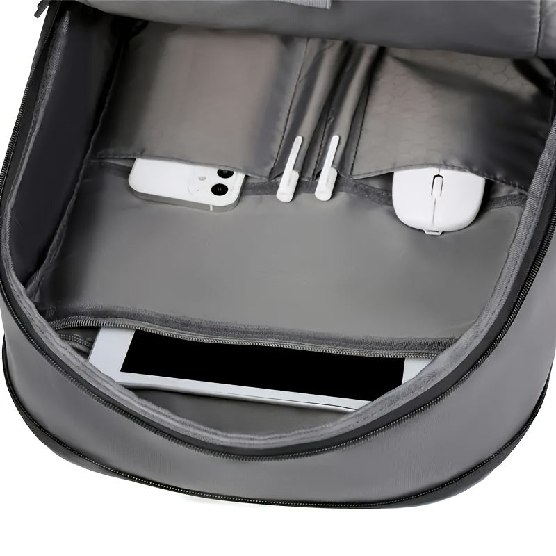 Expandable Black Nylon Business Backpack with Padded Laptop Compartment, Lightweight with Trolley Sleeve, Durable Zipper, Multi-Pocket Design, Splicing and Color Block Detail, Ideal for Daily Commute and Travel - Wet Wipe Cle