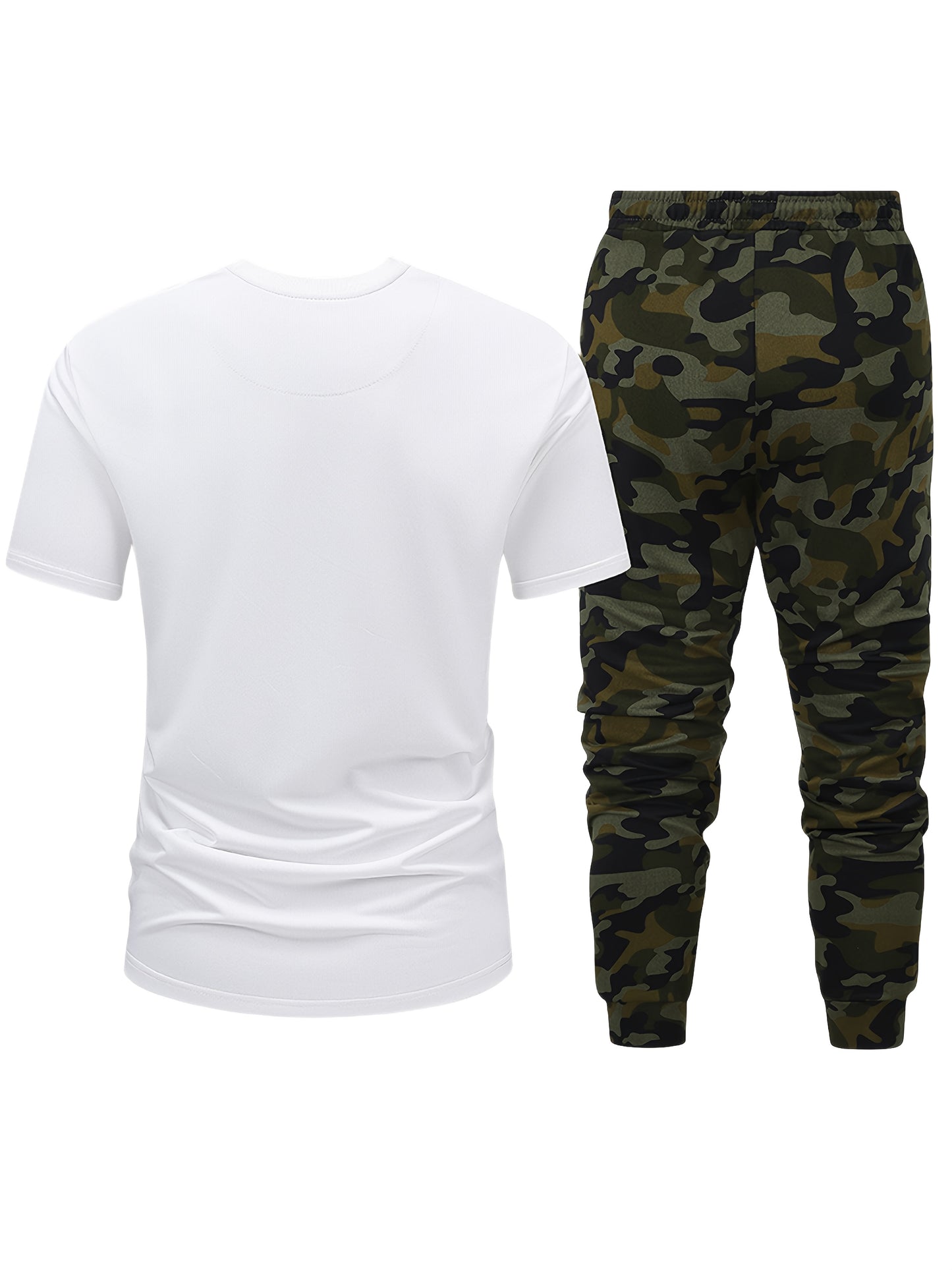 Men'S Camouflage Short Sleeve T-Shirt & Pants Set - Breathable, Quick-Dry Knit Fabric, Casual Style, Regular Fit, Ideal for Outdoor Activities, Hiking, and Fishing, Outdoor Clothing | Casual Style | Comfortable Fit