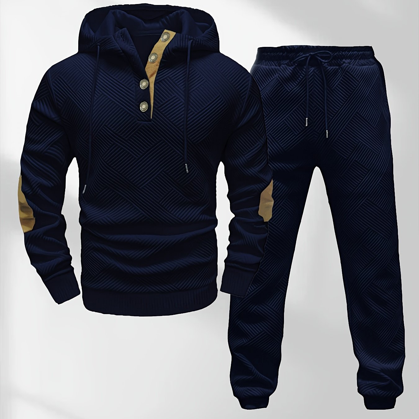 Men's Casual Fashion Set Knit Jacquard Hoodie and Pants 2pcs Set
