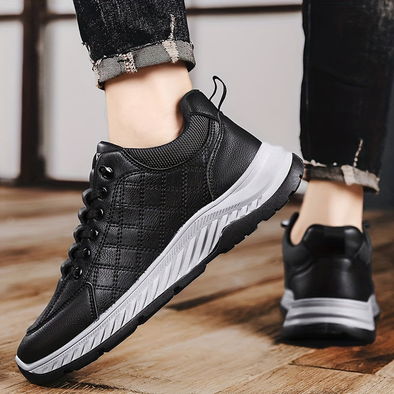 Men's Fashion Sneakers Low Top Casual Sports Shoes - All-Season Solid Color Outdoor Hiking Footwear with Lace Closure, PU Upper, Fabric Lining, PVC Sole, EVA Insole, Round Toe