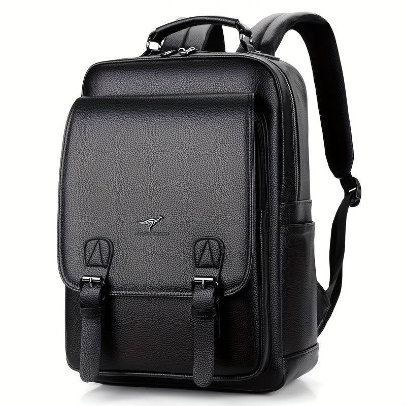Stylish Men's Backpack - Multifunctional, Large Capacity for 39.62cm Laptop, Business Travel Ready, Durable PU Material