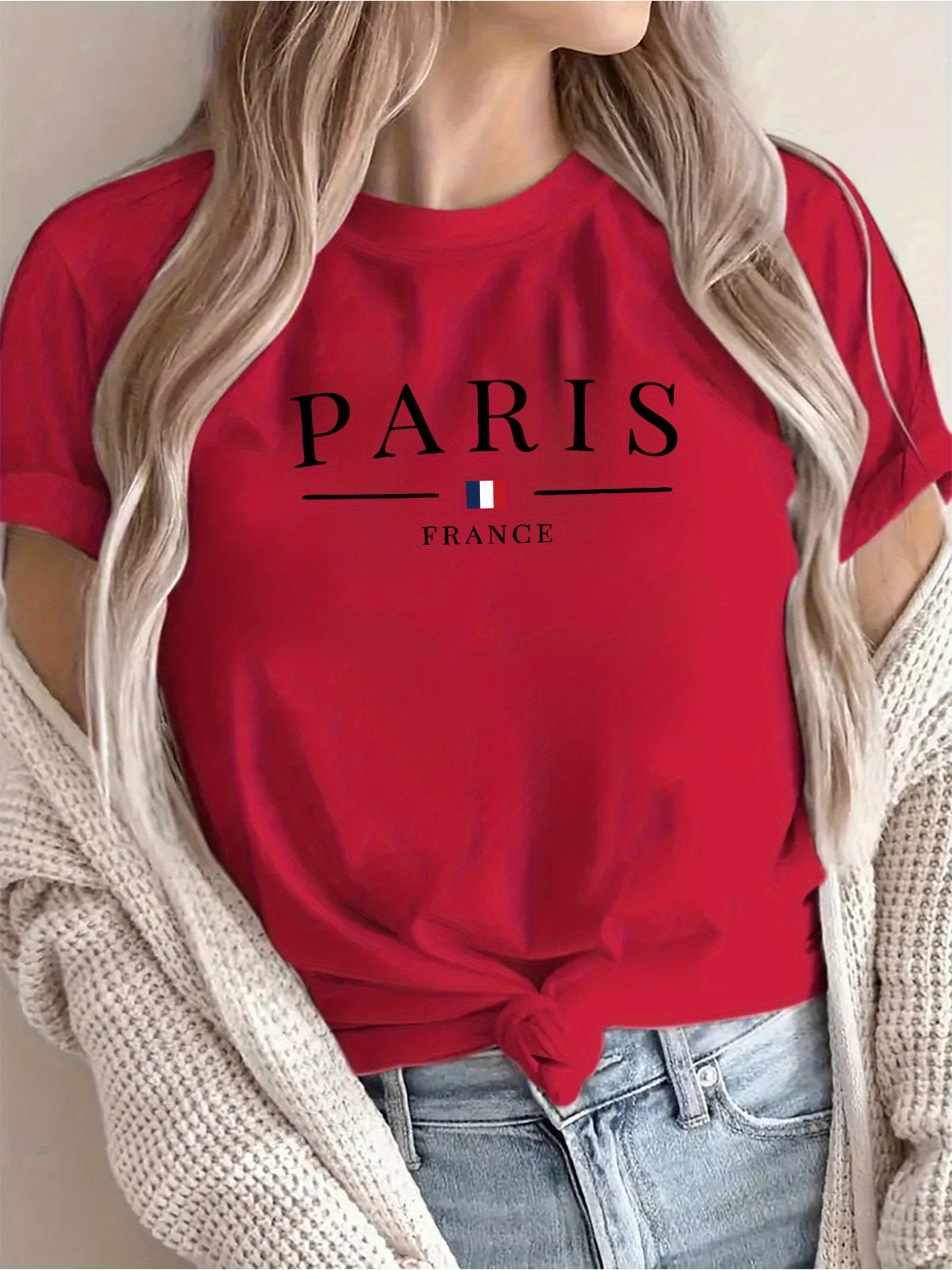 New Arrival: Paris Creative Letter Pattern Printed T-Shirt, Suitable for Women'S Casual Wear, Vacations, Short Sleeves, Round Neck, Spring And Summer, Machine Washable, New Women'S Clothing, Versatile for Outings And Sports.