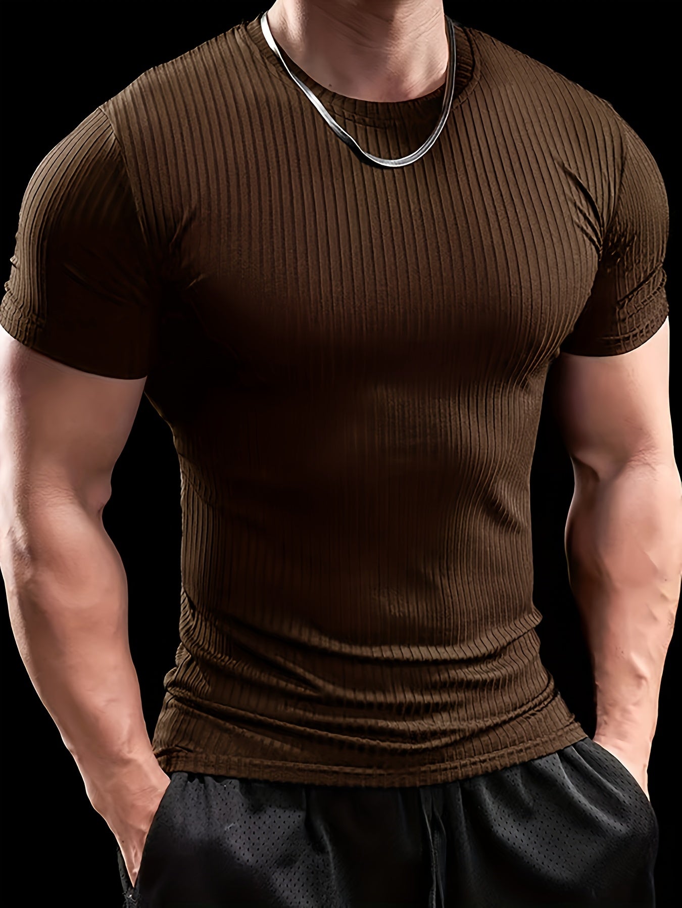 Men's Stretch Fit Short Sleeve T-Shirt - Breathable, Comfortable Polyester Blend, Solid Blue, Crew Neck, Casual Sporty Style for Spring/Summer