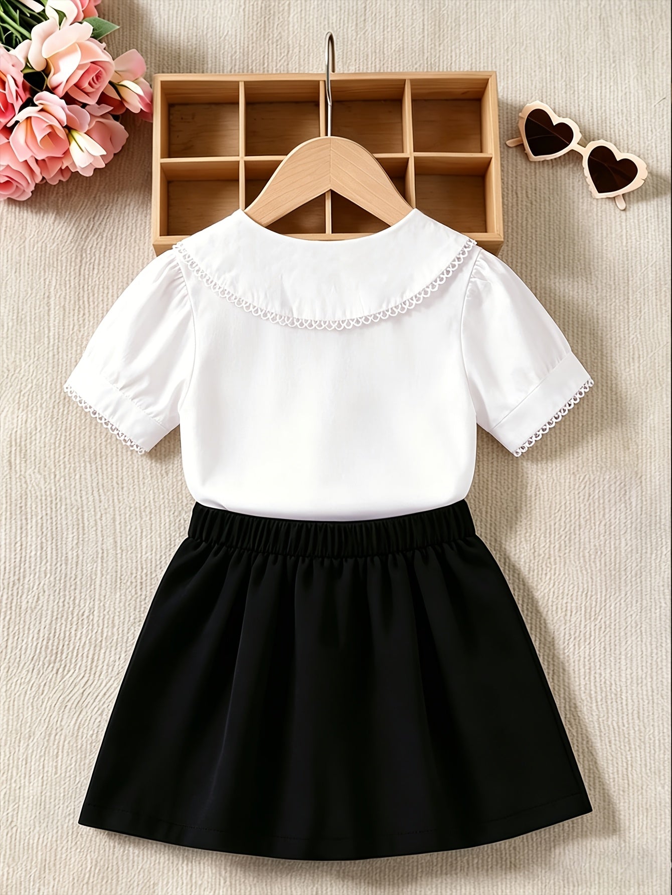 Girls' Summer Preppy 2-Piece Skirt Set with Polo Shirt