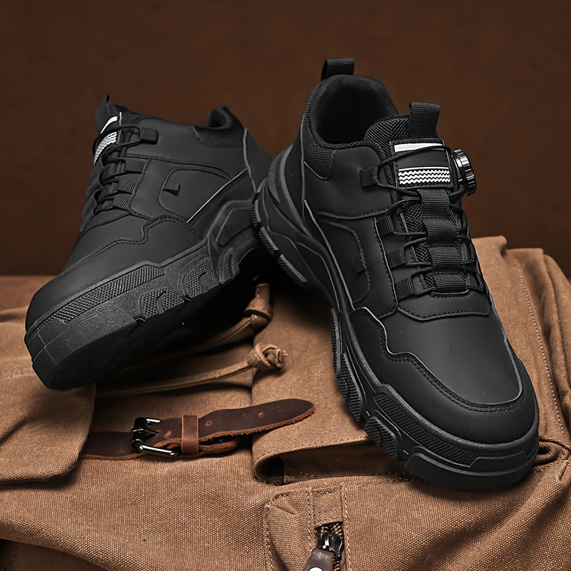 Men'S 2025 Spring Sneakers - Low-Top Lace-Up Casual Shoes with Rotating Button Closure, Breathable Mesh Lining Cushioned EVA Sole for Running, Hiking, Gym - White Black Design, Hiking Footwear, Modern Sneakers, Fabric Lin