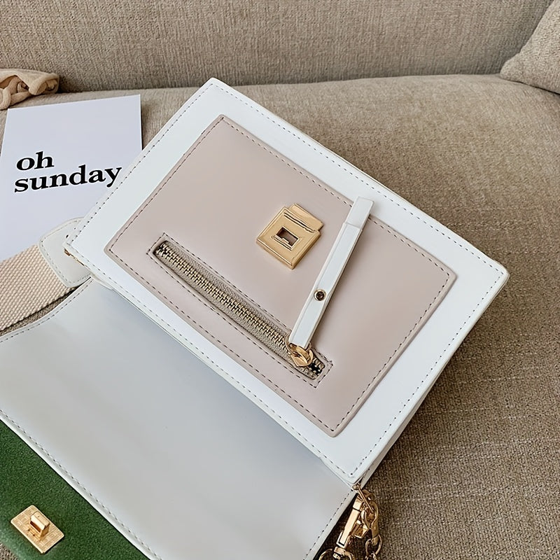 Chic Mini Crossbody Bag for Women - Stylish Synthetic Faux Leather with Golden Chain Strap, Buckle Closure, and Decorative Painted Edges - Perfect for Phone & Essentials