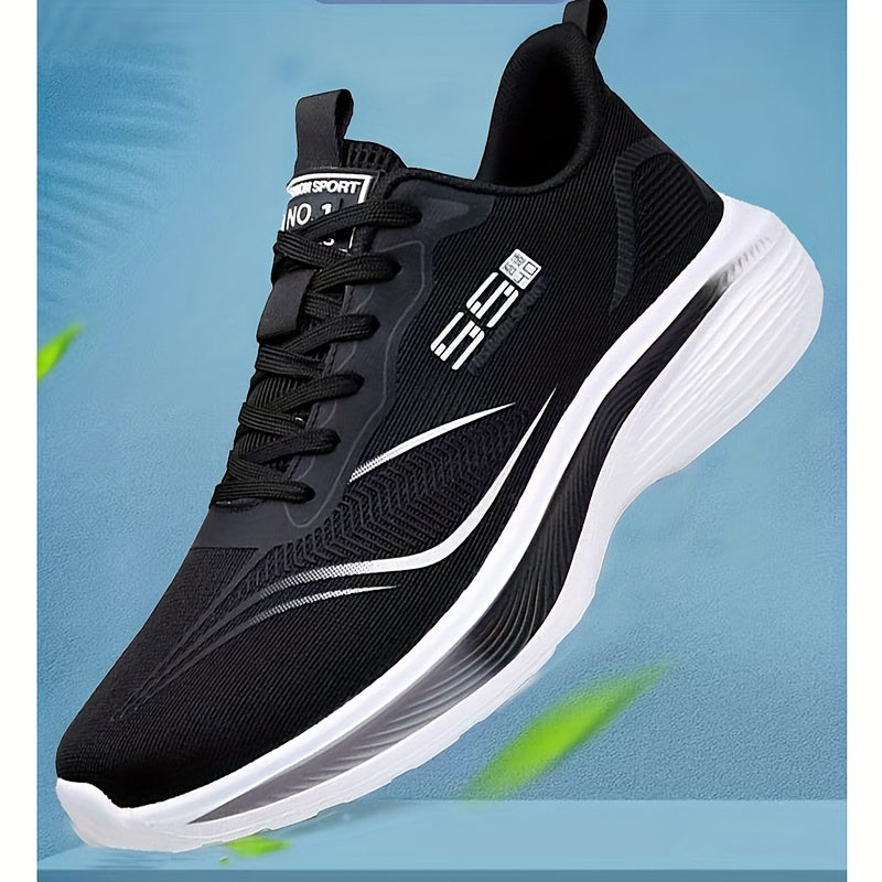 Men'S Breathable Mesh Running Shoes - Lightweight, Non-Slip, Shock-Absorbing Sneakers with Air Cushion Technology for Gym, Hiking Casual Wear - Black White Design, Gym Shoes