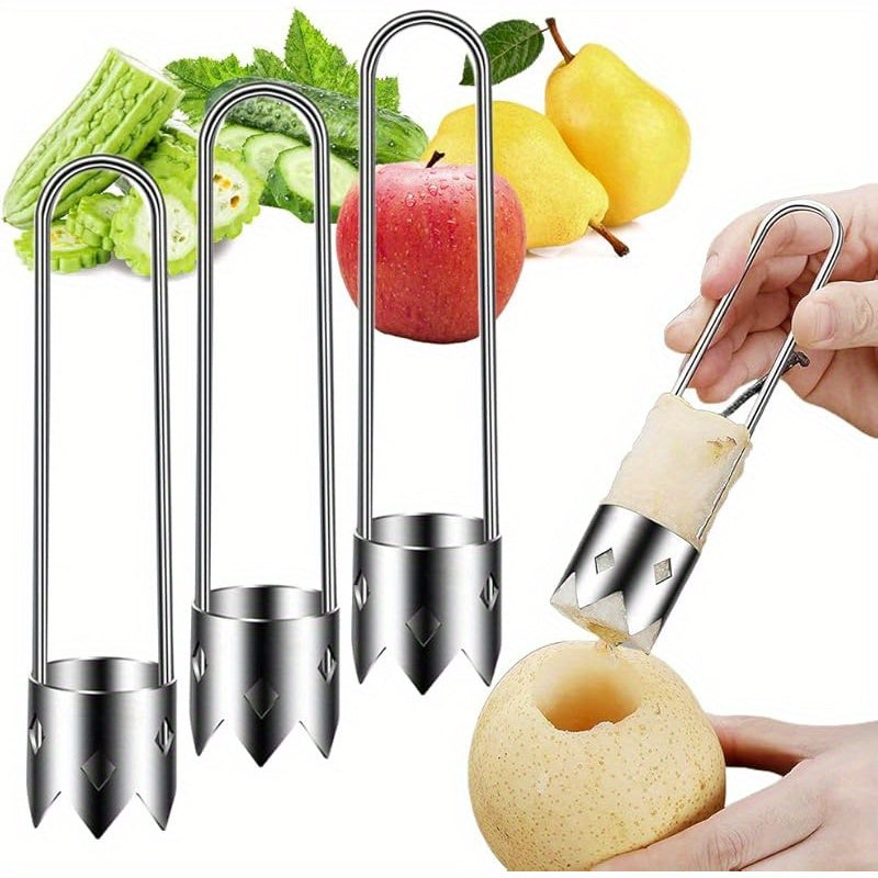 1pc/2pcs/3pcs Red Bell Pepper Seed Corer, Stainless Steel Fruit Core Remover Apple Core Seed Remover Vegetable Corer Tool for Vegetables Fruit Kitchen Utensils (Sliver)