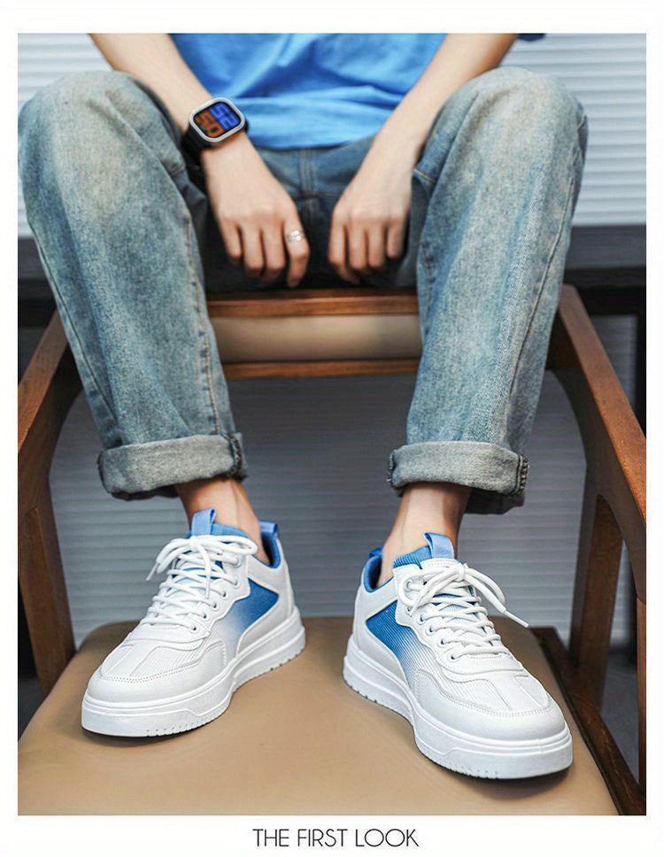 Men's Low Top Fashion Sneakers Breathable Mesh Casual Shoes with EVA Insole and Rubber Sole, Solid Color Lace-Up Sports Shoes for Men