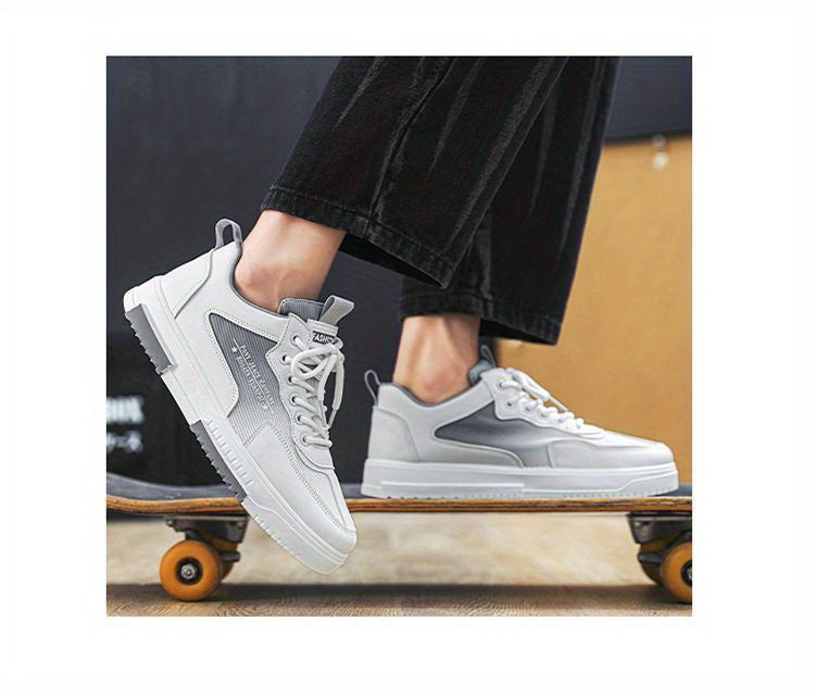 Men's Low Top Fashion Sneakers Breathable Mesh Casual Shoes with EVA Insole and Rubber Sole, Solid Color Lace-Up Sports Shoes for Men