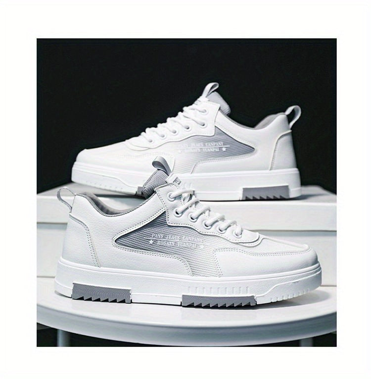 Men's Low Top Fashion Sneakers Breathable Mesh Casual Shoes with EVA Insole and Rubber Sole, Solid Color Lace-Up Sports Shoes for Men