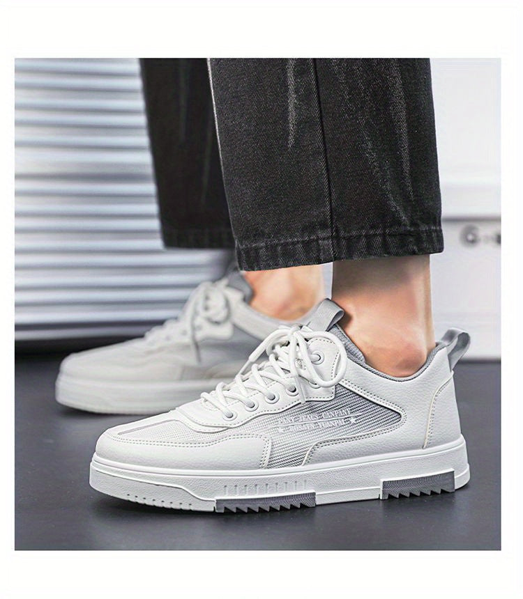 Men's Low Top Fashion Sneakers Breathable Mesh Casual Shoes with EVA Insole and Rubber Sole, Solid Color Lace-Up Sports Shoes for Men