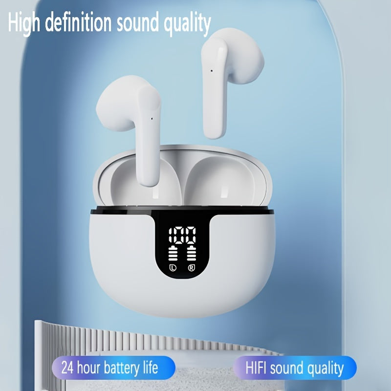 High-Fidelity Sound Quality with Deep Noise Cancellation, Seamless Connectivity, Volume Control, Open-Back Design, Compatible with Tablets - Wireless Sports Earbuds with LED Digital Display, Long Battery Life, Touch Operation