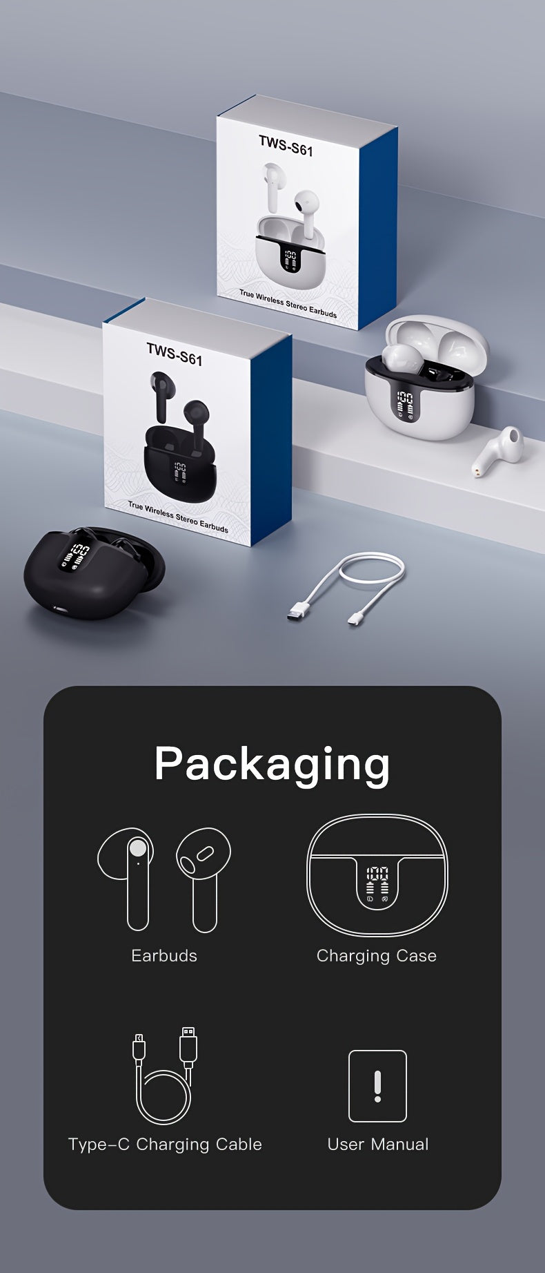 High-Fidelity Sound Quality with Deep Noise Cancellation, Seamless Connectivity, Volume Control, Open-Back Design, Compatible with Tablets - Wireless Sports Earbuds with LED Digital Display, Long Battery Life, Touch Operation