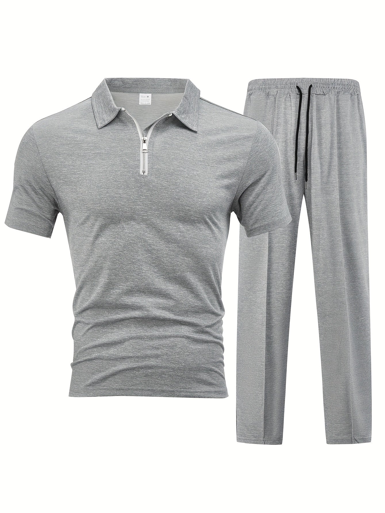 New Spring Fashion Casual Polo Shirt Zipper Men'S Casual Sports Long Pants Short Sleeve Two-Piece Set