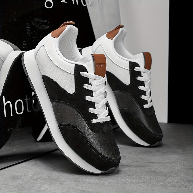 Men'S Breathable Athletic Sneakers - Lightweight, Soft, Non-Slip Running Shoes with EVA Sole for Sports, Travel Casual Wear - White Brown Two-Tone Design, Lace-Up Low Tops, All-Season Comfort, Sports Footwear, Sleek Sport