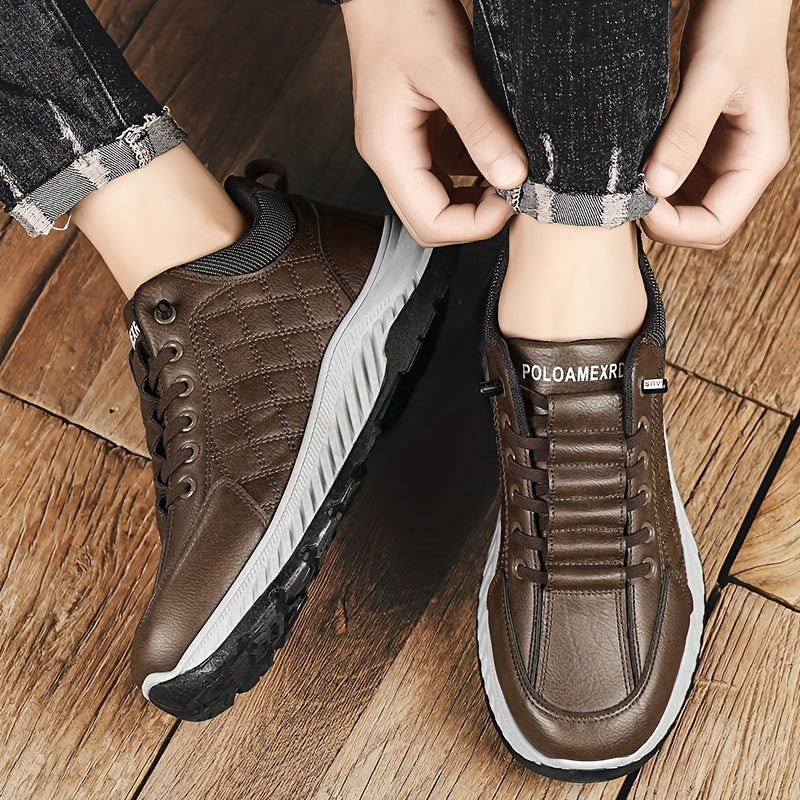Men's Fashion Sneakers Low Top Casual Sports Shoes - All-Season Solid Color Outdoor Hiking Footwear with Lace Closure, PU Upper, Fabric Lining, PVC Sole, EVA Insole, Round Toe