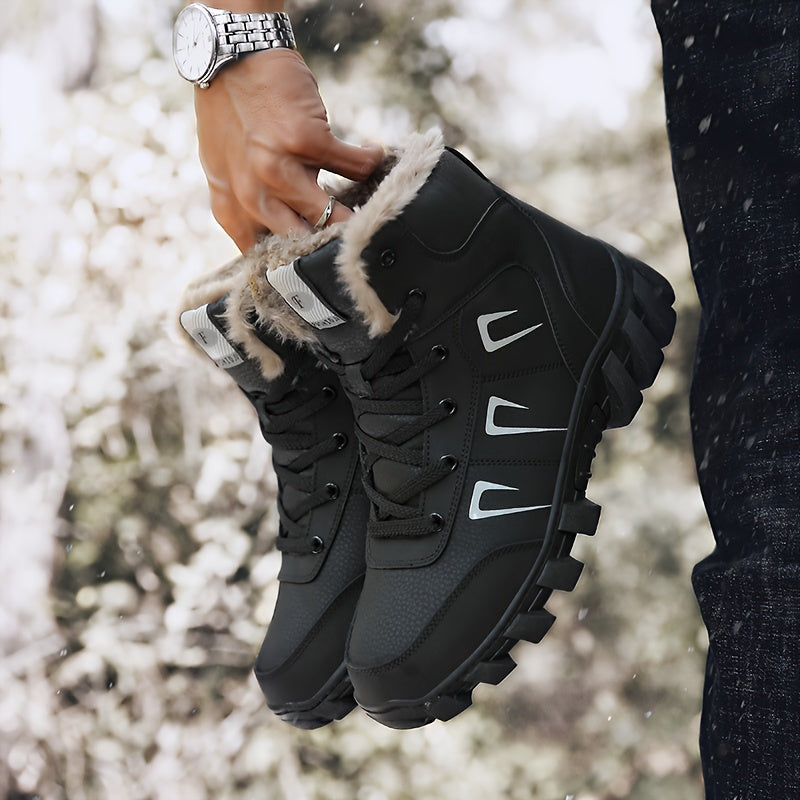 Men's Thermal Insulated Winter Boots - Heavy-Duty Mid-Calf PU & TPR Sole, Warm Lining & Arch Support, Beige/Tan/Black/Gray/White - Ideal for Hiking, Snow, Ice, and Everyday Winter Wear - Durable Cold-Weather Shoes with Lace-U