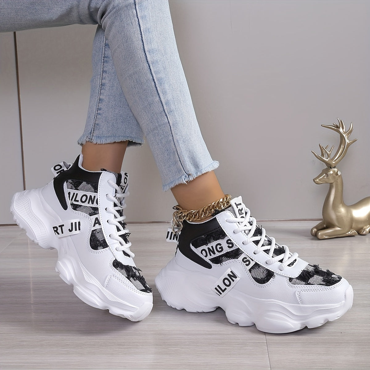 1 Pair Women'S High-Top Fashion Sneakers, Lightweight EVA Sole, Breathable Fabric Upper, All-Season Athletic Running Shoes with Comfort Insole
