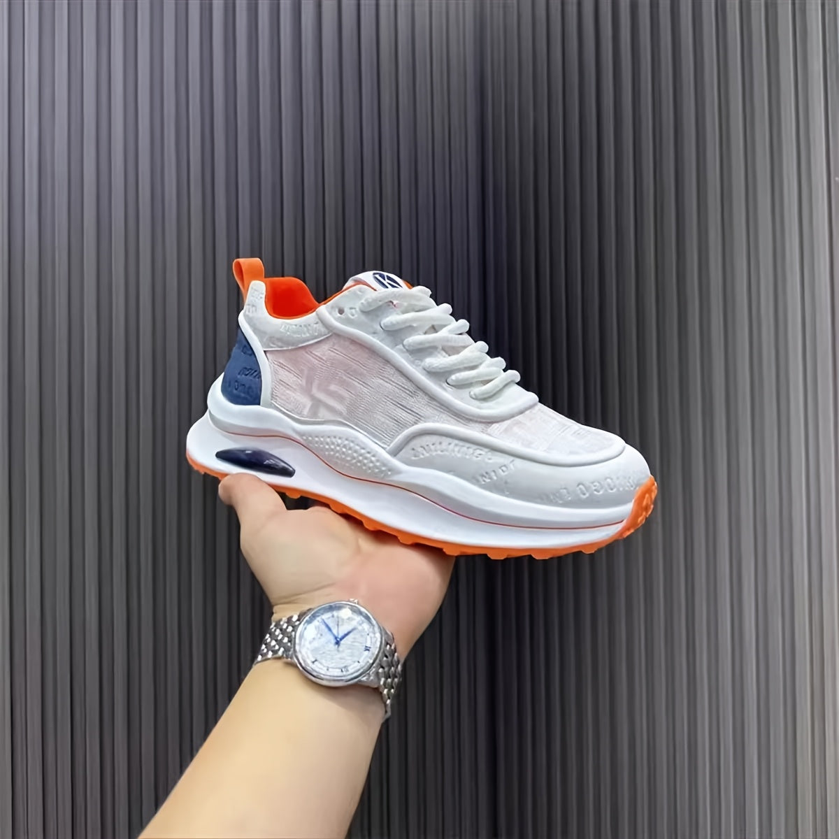 Men's Lightweight Breathable Low-Top Sneakers - PU Upper PVC Sole, White/Navy/Red Accents, Lace-Up Round Toe for Casual, Outdoor, Running Gym - All-Season Comfort Shoes, Casual Footwear, Geometric Pattern, Comfortable Fit