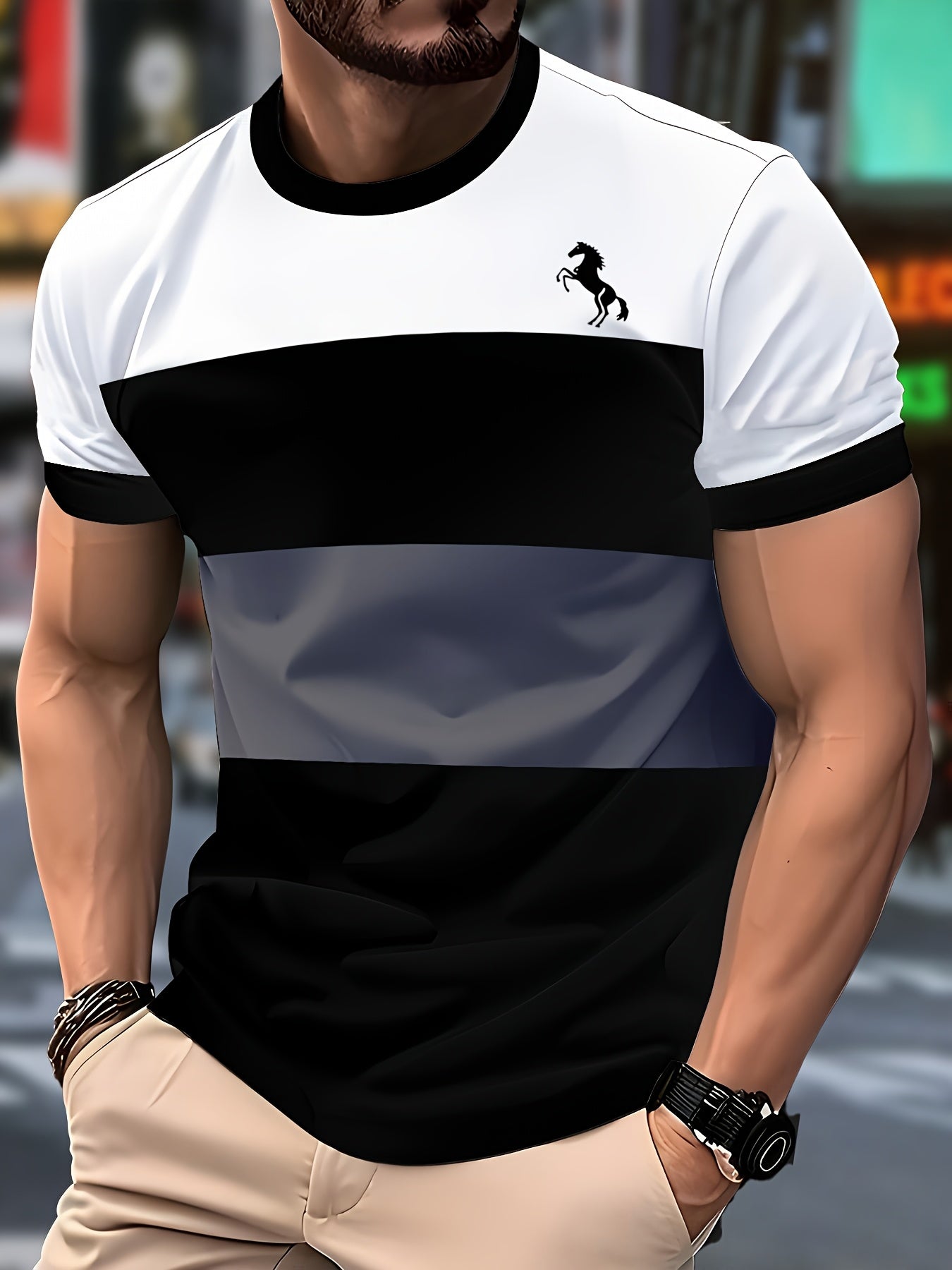 Men'S Stylish Casual T-Shirt - 100% Polyester, Crew Neck Short Sleeve, Machine Washable, Comfortable All-Season Wear Smooth Texture Fabric