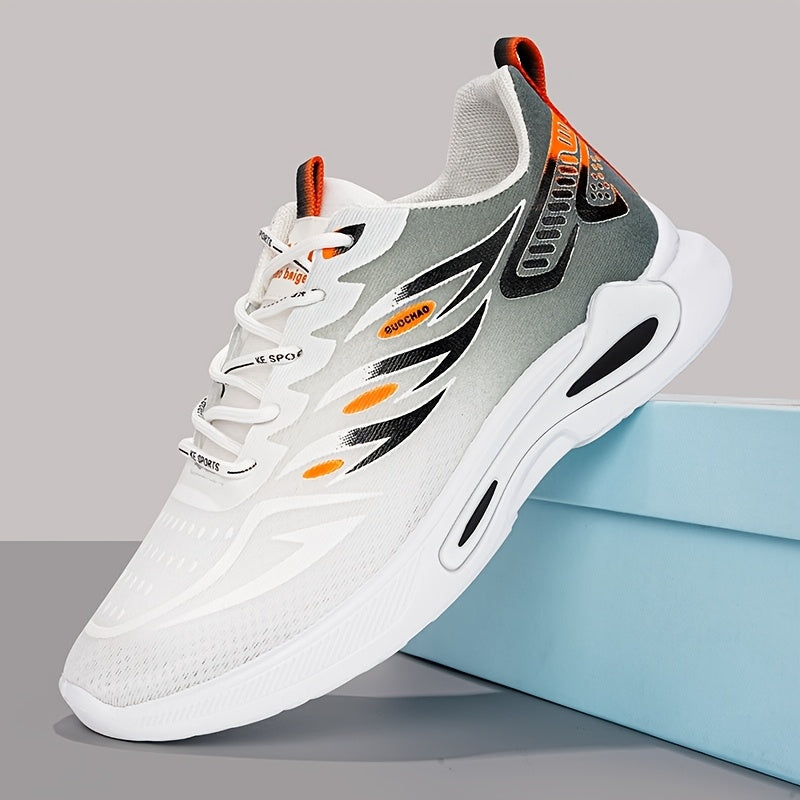 Men's Breathable Athletic Sneakers - Stylish Color Block Design with Blue Accents, Lightweight Running Shoes for Outdoor Activities and Casual Wear, Rubber Sole Footwear, Fabric Upper