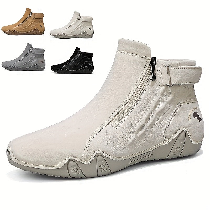 Men'S High-top Casual Shoes With Anti-slip, Comfortable, Outdoor, Fashionable, Plus Size, Business, Hand-stitched, Zipper, Cro, Lace-up.