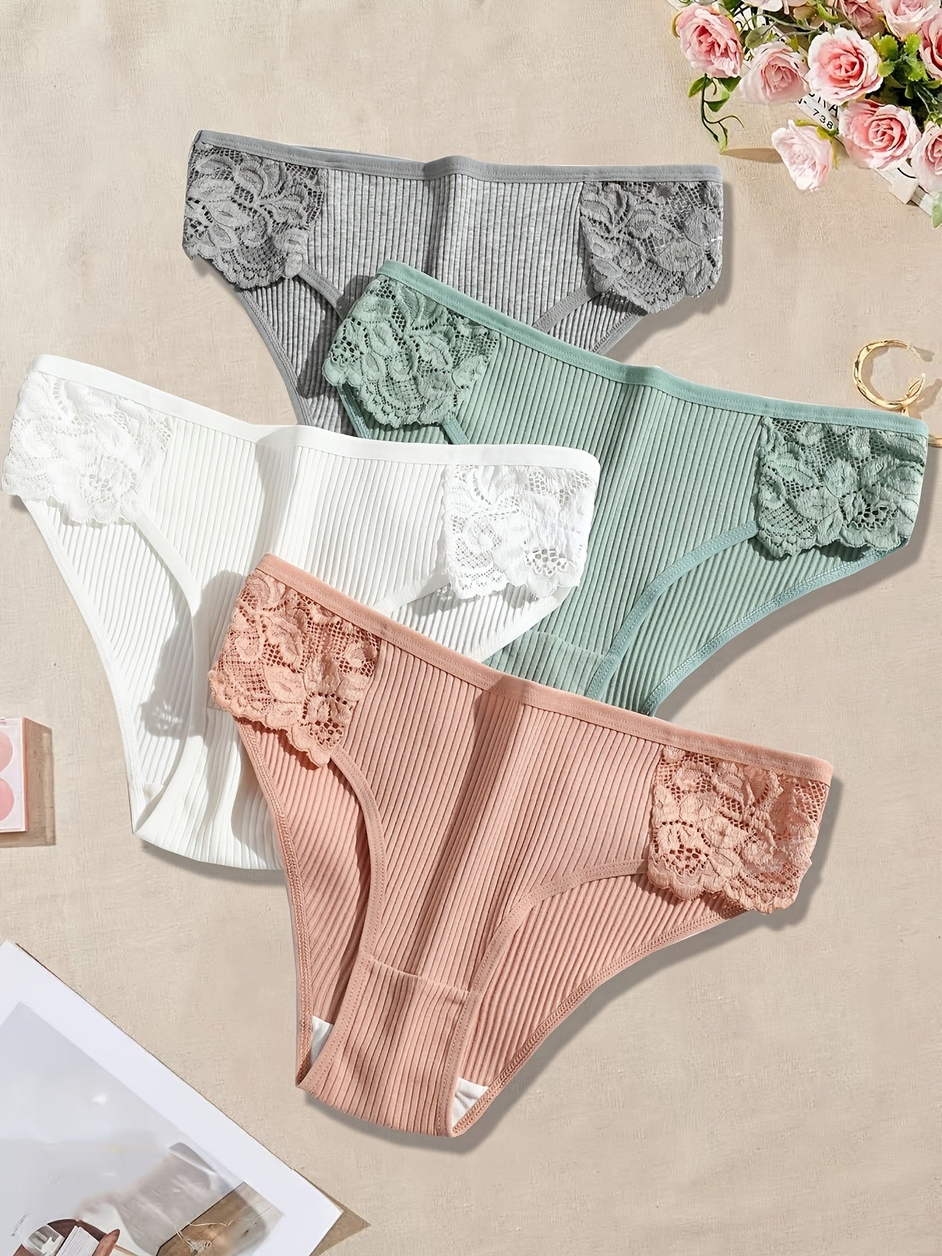 5-Pack Women's Cotton Briefs with Lace Contrast, Breathable Comfort