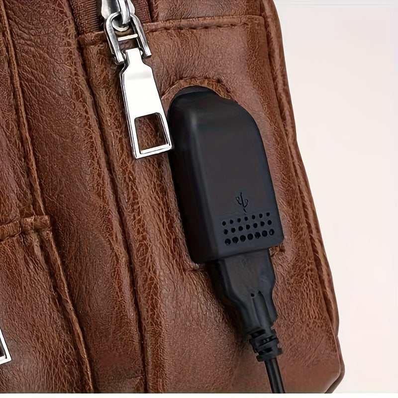 2025 New Men'S Fashion Chest Bag - Soft Faux Leather Anti-Theft Crossbody Bag with Multiple Compartments, Adjustable Strap Zipper Closure for Gym, Travel, Casual Outings (Brown), Secure Travel Pouch, Textured Finish