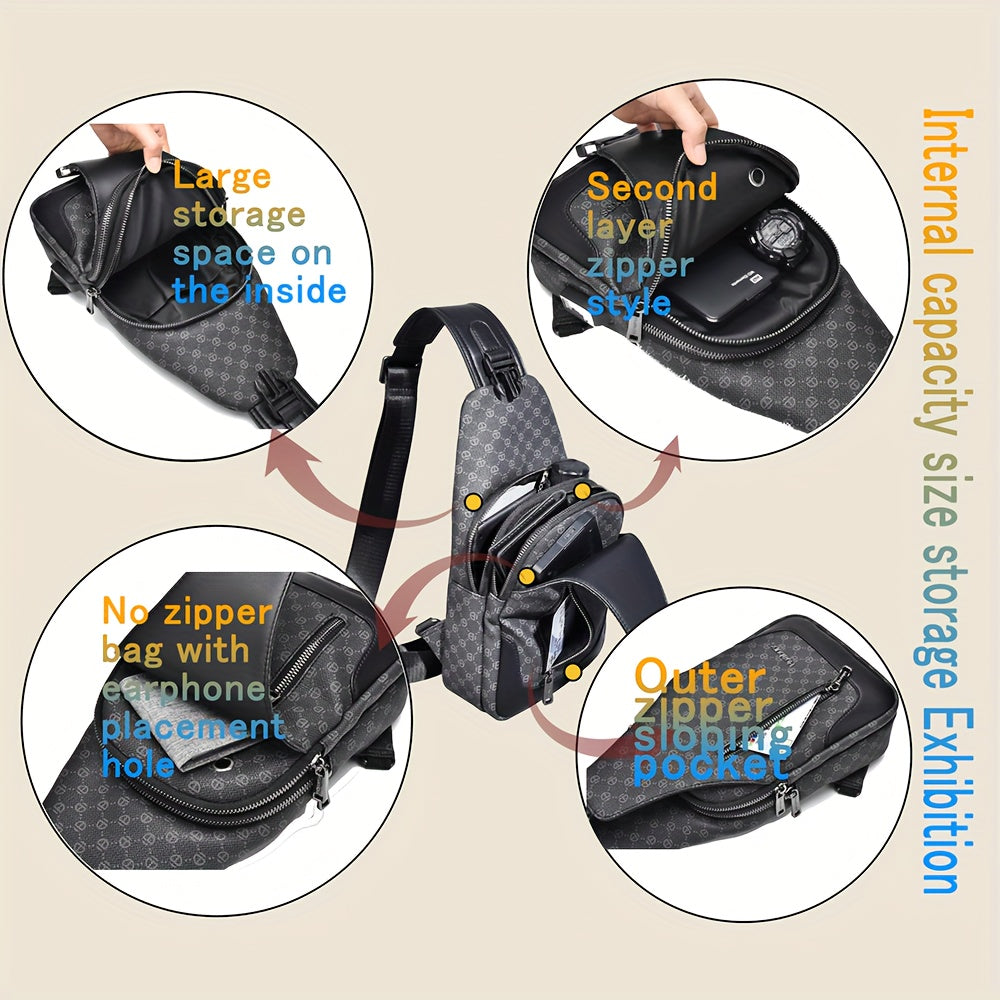 HUABUPS Men'S Crossbody Backpack - Black PVC Business Commuter Bag with USB Charging, Adjustable Strap, Multiple Compartments Durable Design for Travel, Hiking, Daily Use - Ideal Gift for Men, Hiking Gear, Stylish Accessory