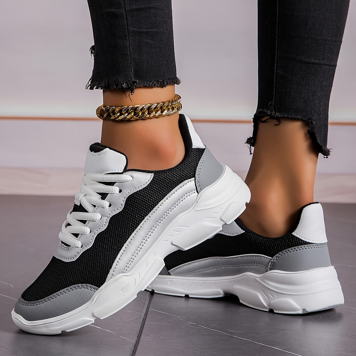 Women's Breathable Mesh Sneakers - Casual Lace-Up Dad Shoes with Soft Cushioning, Non-Slip EVA Sole for All Seasons