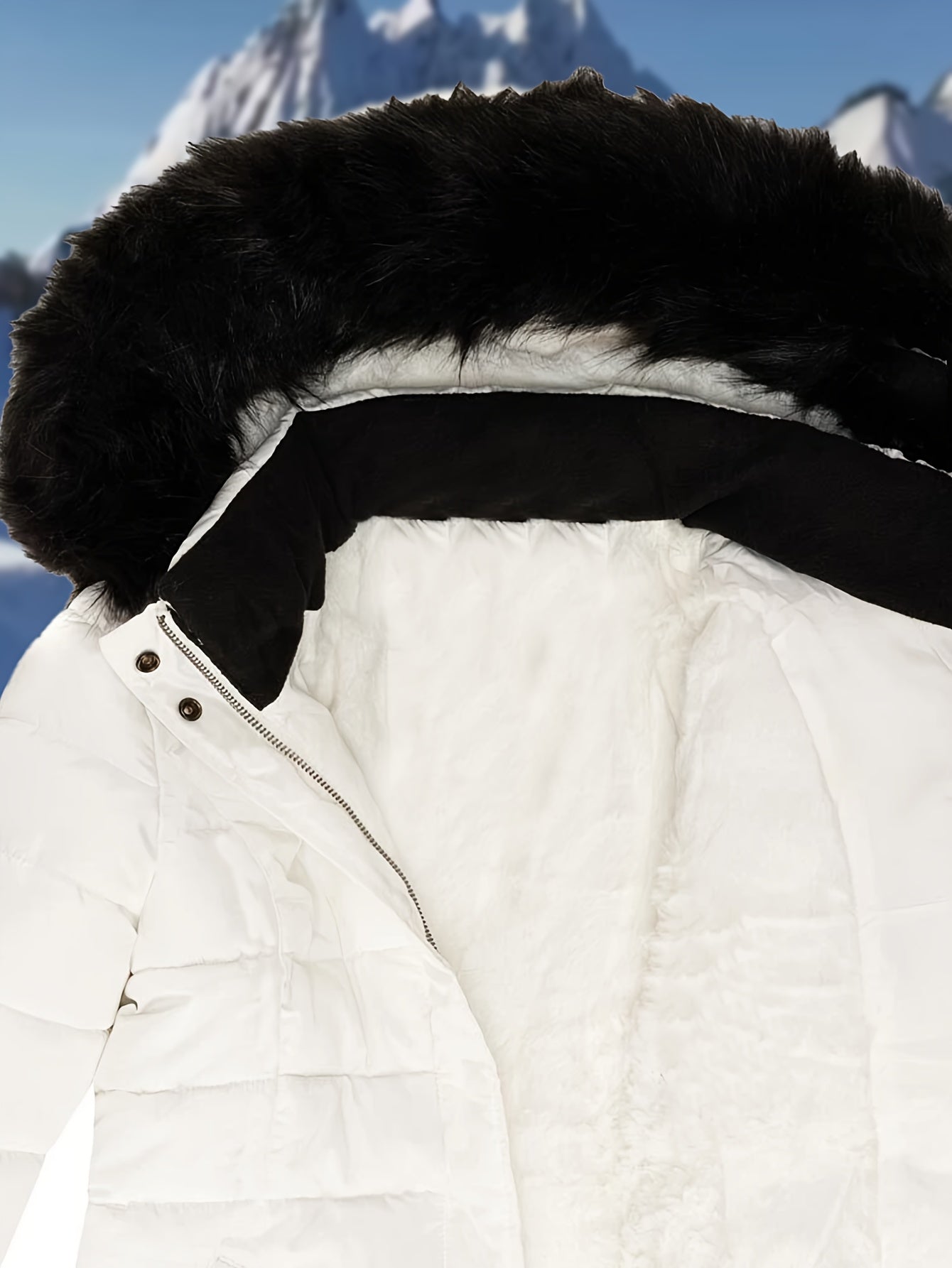 Women'S Elegant White Winter Quilted Jacket with Black Fur Hood, Zipper Pockets & Fleece Lining - Stylish Short Length Coat for Cold Weather, Winter Coats