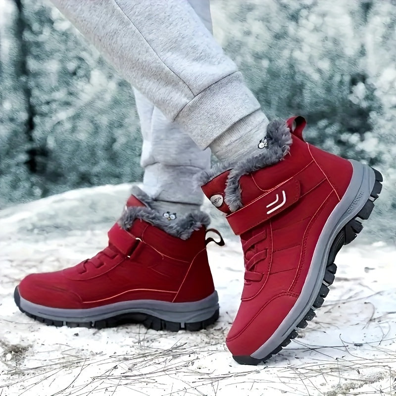 Men's & Women's Heavy-Duty Winter Snow Boots - Thick Short Boots with PU Upper, Rubber Sole & Striped Tread - Hiking, Mountaineering, Ice Climbing Shoes - Warm Cold Weather Footwear (Unisex Sizes Available)