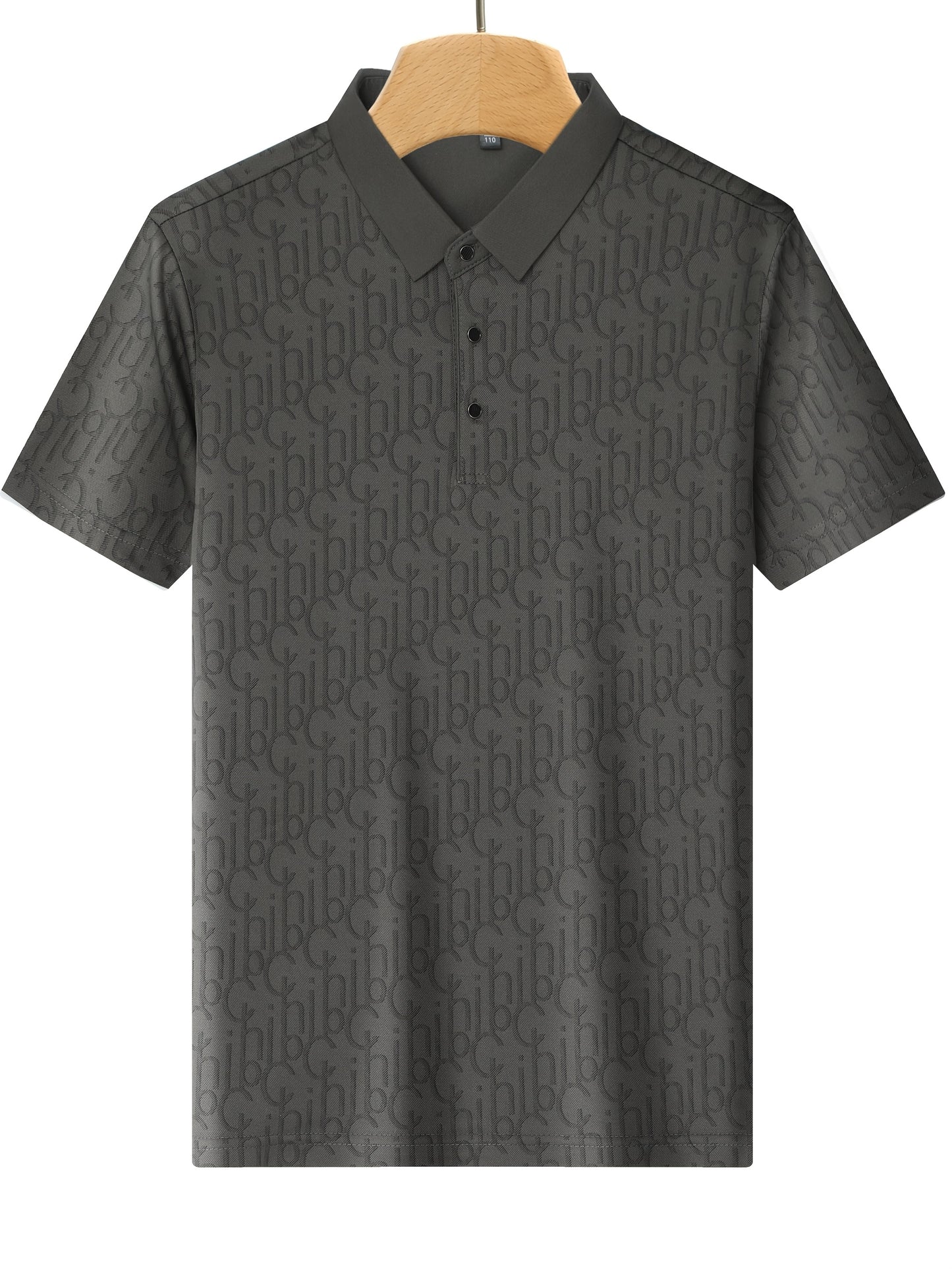 Men'S Casual Summer Short Sleeve T-Shirt with "Gil" Letter Print, Light Gray, Button-Up Collar, Medium Stretch Fabric, Regular Fit, Perfect for Weekend Outings, Relaxed Outing Shirt Letter Print Tee Medium Stretch Fabric