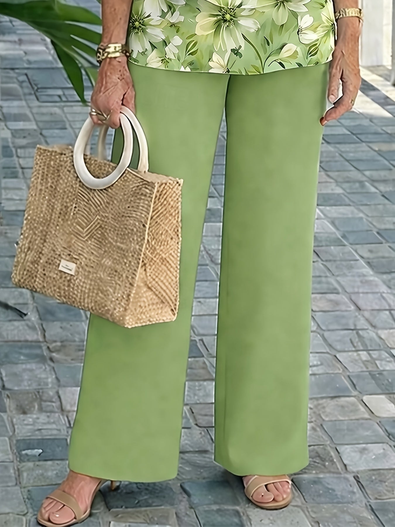 Women's Elegant Floral Pantsuit Set Short Sleeve for Spring