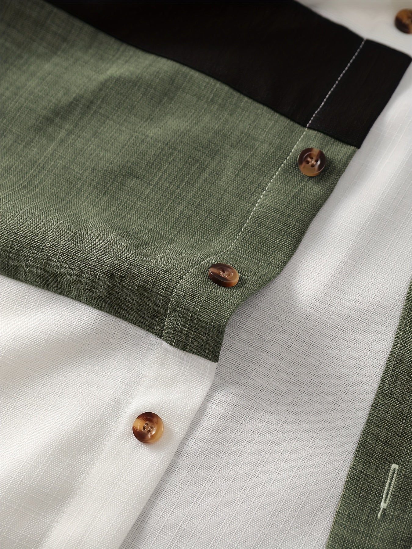 Men'S Casual Solid Color Two-Tone Suit with Stand Collar, Three-Color Imitation Linen, Exquisite Button, Double Short, Solid Color Set