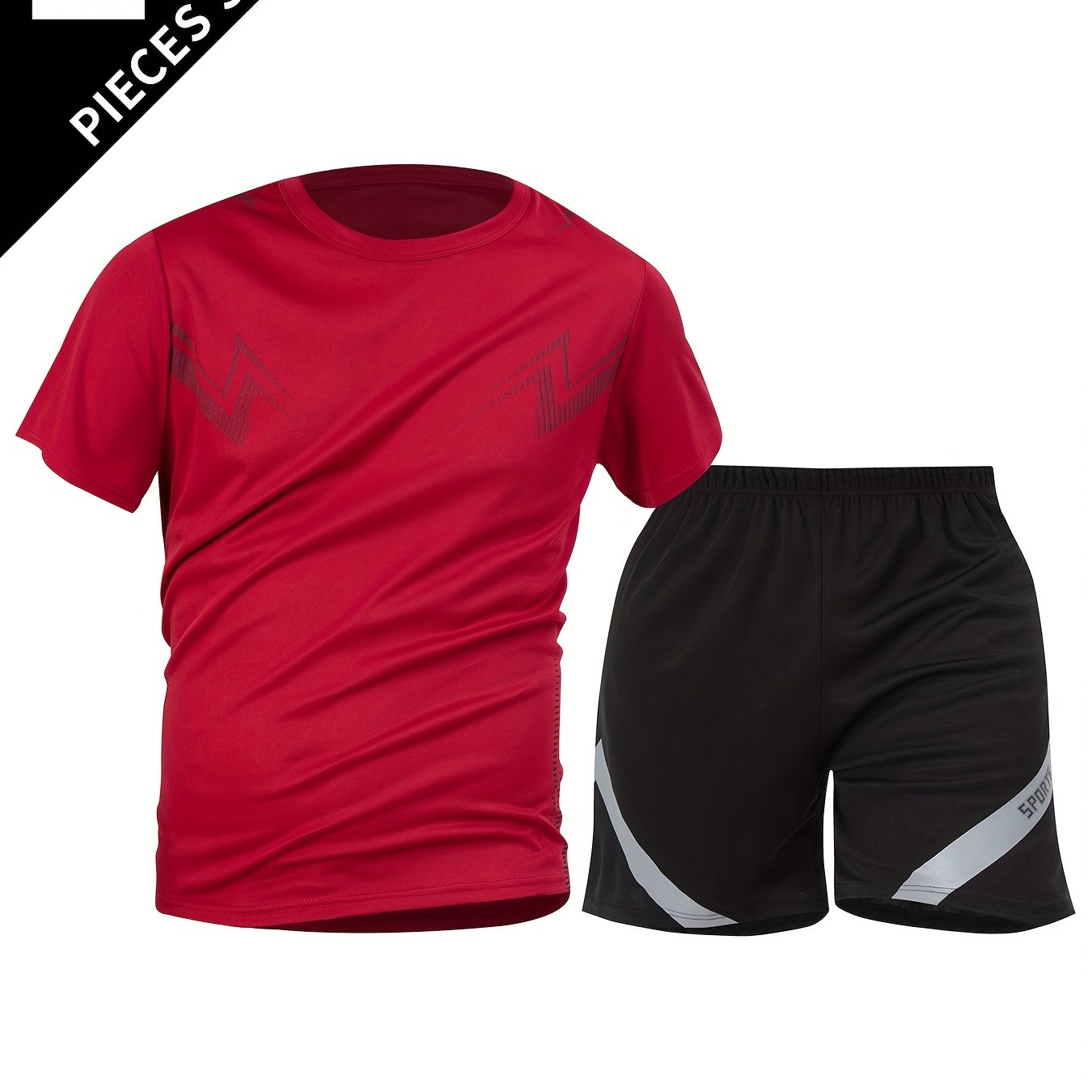 2pcs Summer New Lightning Print Sports Suit Men's Short Sleeve Shorts Outdoor Fitness Breathable Quick-Dry Loose Running Outfit Set