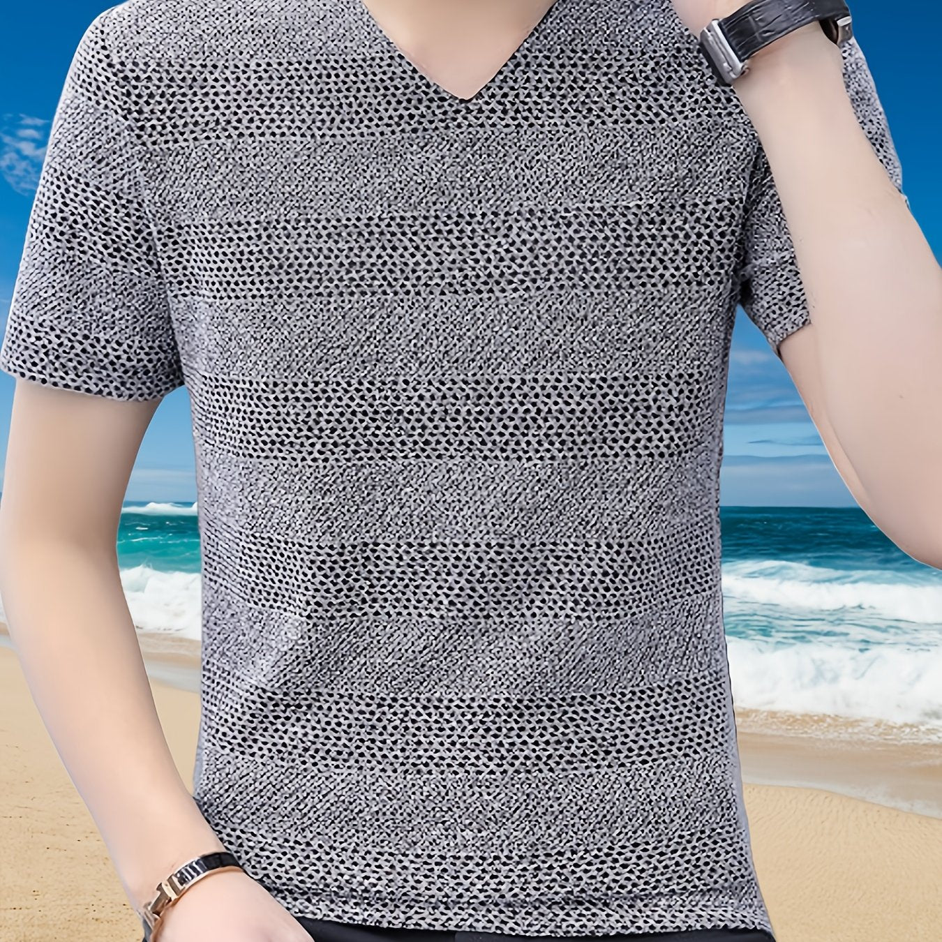 Men's Short-Sleeve T-Shirt Summer Hollow-Out Cool High-End Half Sleeve Breathable Non-See-Through