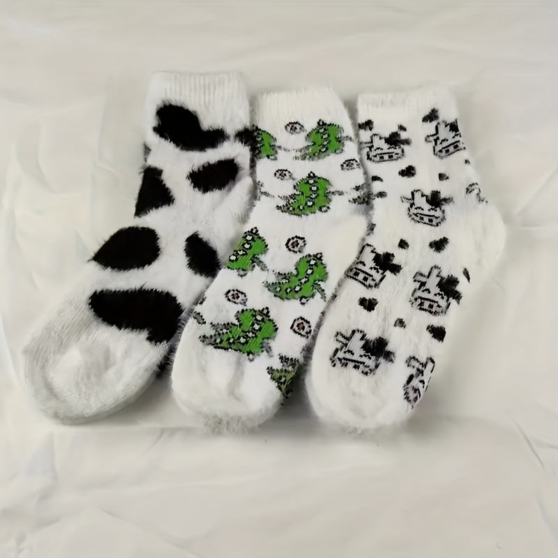 5 Pairs Milk Dot Fluffy Socks for s & - Thickened Warm Winter Socks with Cozy Furry Lining, Cute Cow/Chicken/Sheep/Beaver/Bear Patterns, Family Pack /Outdoor Use, Machine Washable Cold-Proof Footwear