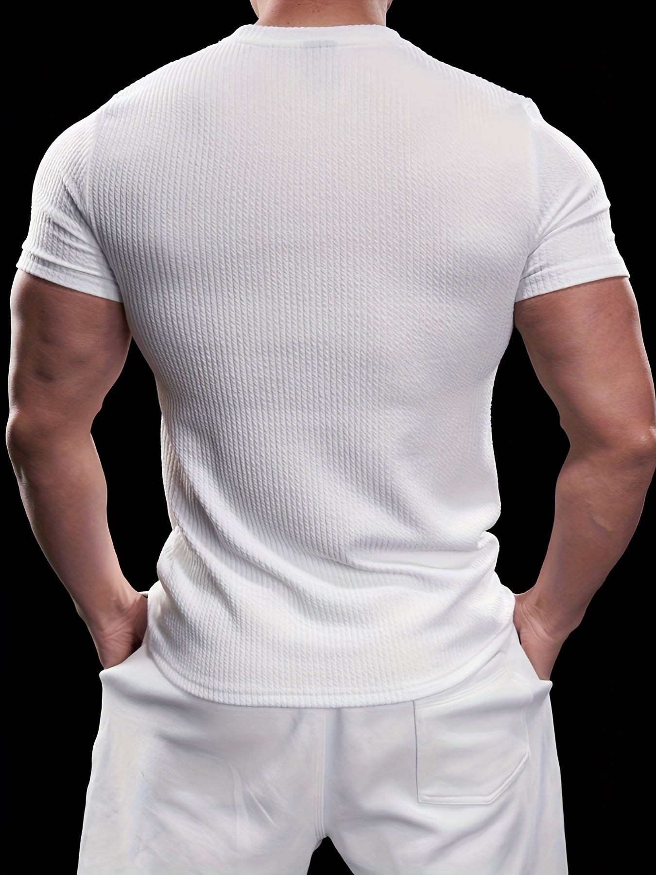 Men's Slim Fit Stretch Crew Neck Short Sleeve T-Shirt - Solid Color Black, Summer Casual Sporty Tee for Casual Attire