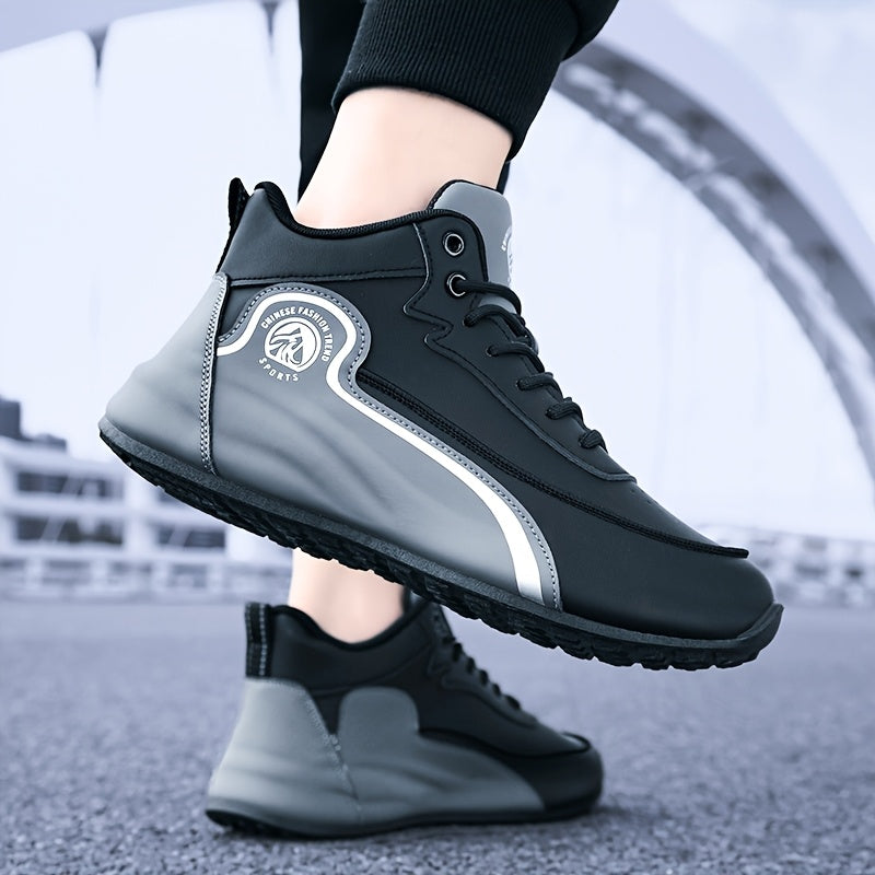 Men'S Fashion Classic Sneakers, Low Top Lace-up Athletic Shoes, Shock Absorbing Breathable Running Shoes, Durable Thick Sole Skateboard Shoes, Solid Color Graphic Design, Round Toe, Faux Upper/Sole, Fabric Inner, EVA Insole f