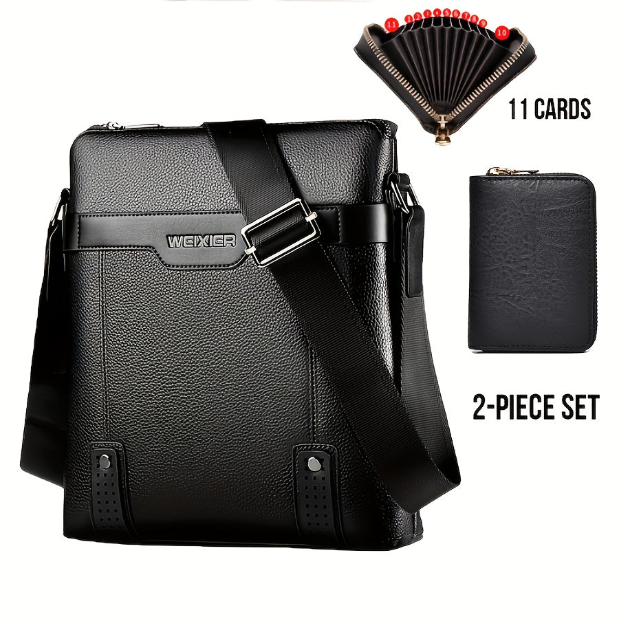 WEIXIER Men's Fashion Crossbody Bag - Adjustable Strap, Faux Leather, Deep Brown Casual Street Style Shoulder Bag for Outings