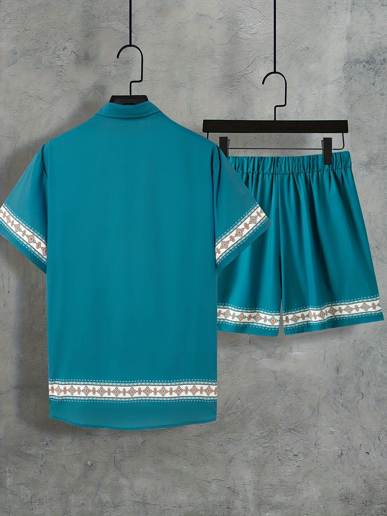 Men'S Two-Piece Set Consisting of a Casual Short-Sleeve Button-Up Shirt And Drawstring Pants, Perfect for Summer Wear.