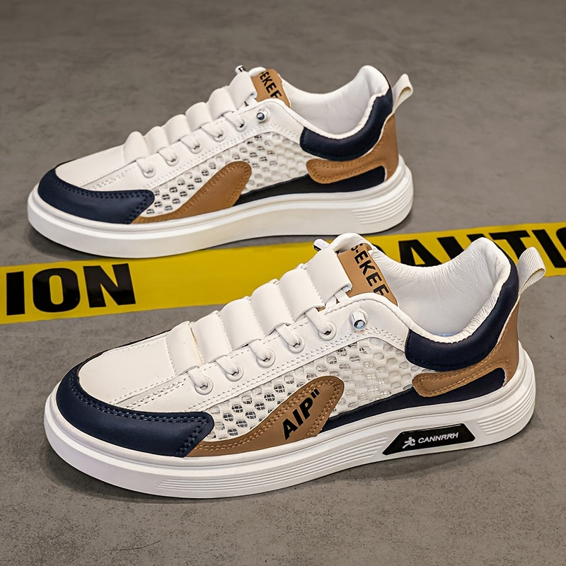 Men'S 2025 Spring/Summer Sneakers - Breathable Mesh Low Top Sneakers with "AIP" Logo, Casual Slip-On Shoes for Street and Sports, Casual Athletic Shoes Breathable Mesh Upper Elastic Closure