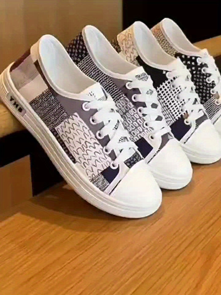 Women'S Lightweight Breathable Casual Sneakers - Comfortable Low-Top Lace-Up Shoes with Soft Fabric Lining, Durable Rubber Sole Stylish White Navy Blue Design for Spring/Summer Casual Attire, Ladies Sneakers, Everyday Foo