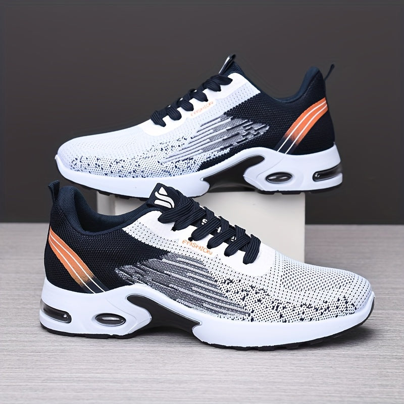 All-Season Breathable Knit Men'S Shoes with Cushioning Air Cushion for Sports, Lightweight And Soft Elastic Running Fitness Shoes, Versatile for Daily Commuting, Lace-Up, Low Top, Fabric Upper, Fabric Inner, PVC Sole, Fabric
