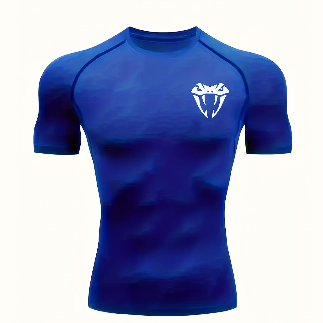 Men'S Quick-Dry Athletic Compression T-Shirt with Serpent Head Logo - Short Sleeve, High Stretch, Breathable Fabric for Running Workout, Blue